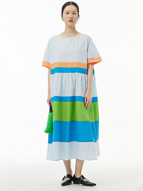 Stripe Summer Loose Casual Pleated Dress