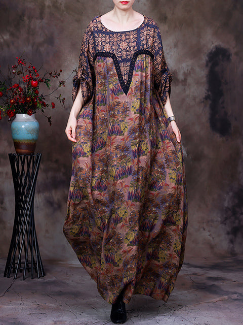 Lace Patchwork Floral Vintage Women Retro Maxi Dress