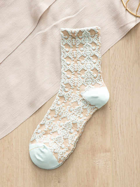 5 Pairs Pure Cotton Floral Casual Women Socks