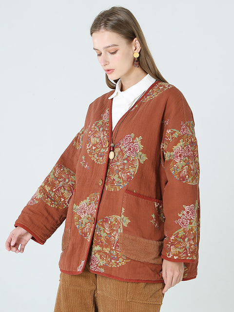 Plus Size Flower Prints Women Spring Long Sleeve Coat