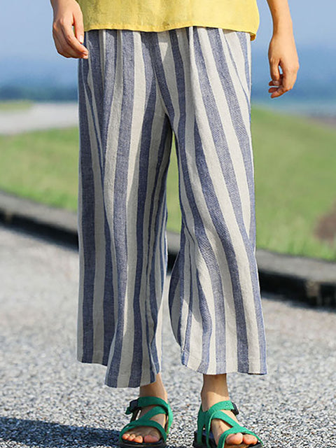 Plus-Size Casual Striped Women Loose Pants