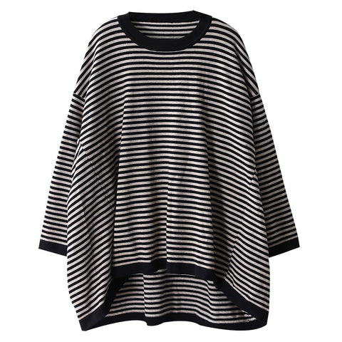 Buykud Ultra-loose Classic Striped Round Neck Sweater