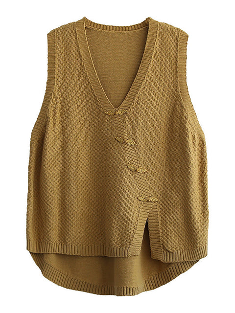 Plus Size Women Button Knitted Vest Waistcoat Sweater